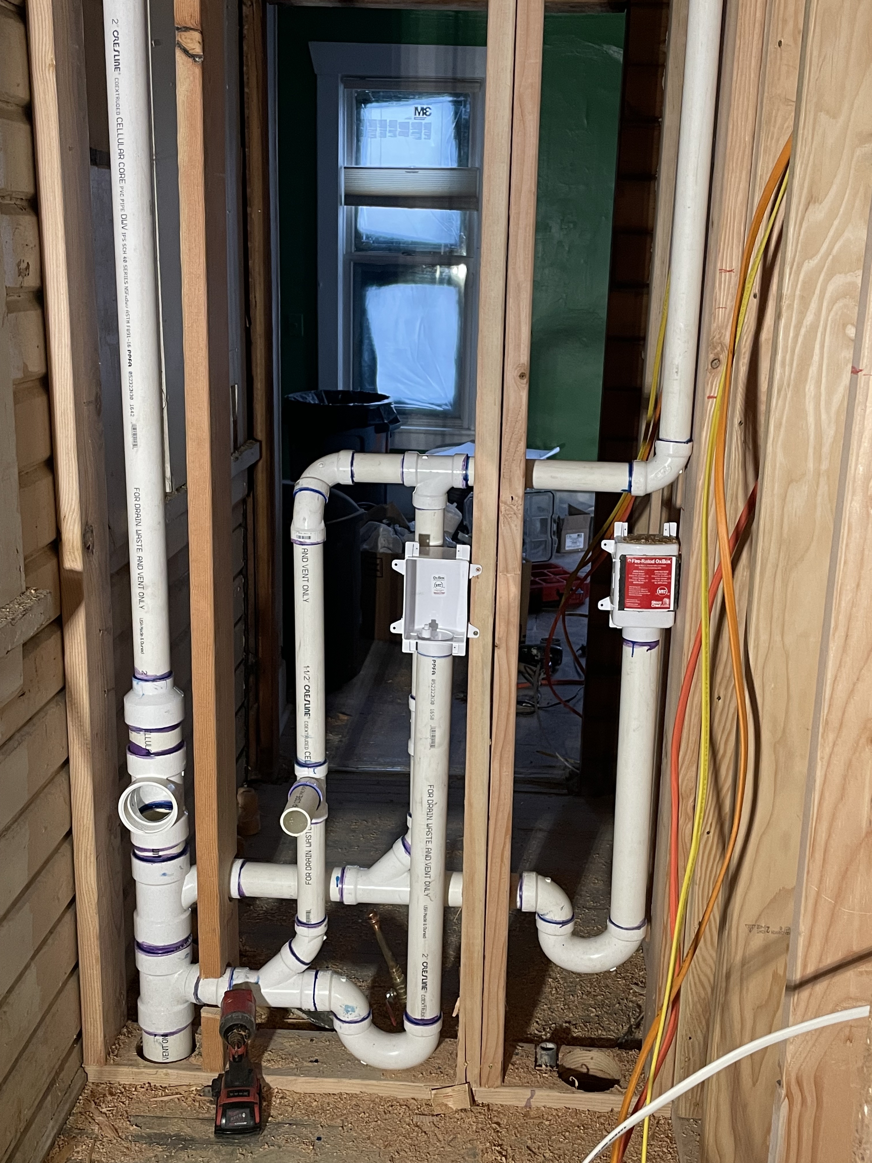 Residential PVC DWV Laundry Drain & Fire-Rated OxBox Vent Stack Framing